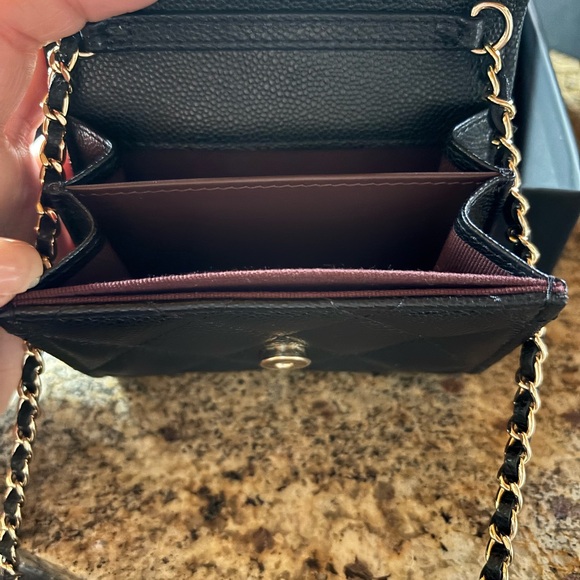 Chanel Black Quilted Leather Card Holder on Chain - Picture 8 of 13